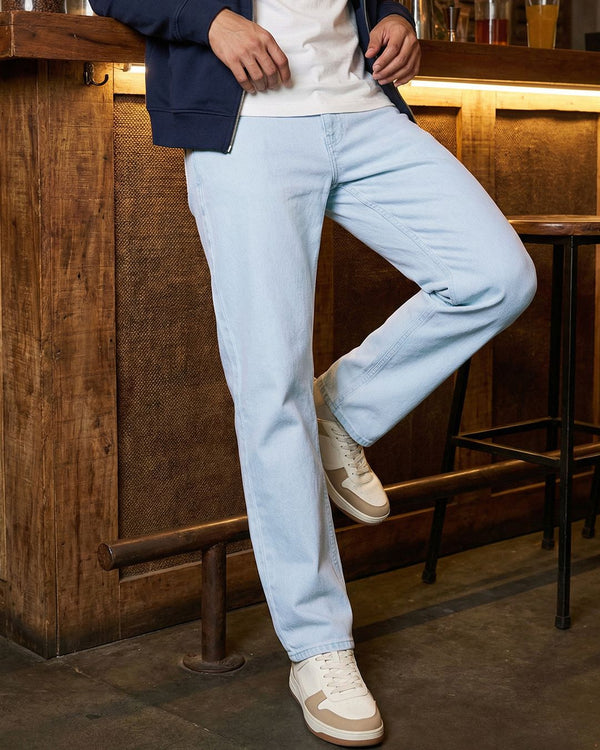 Men's Light Blue Slim Straight Fit Stretchable Mid-Rise Jeans
