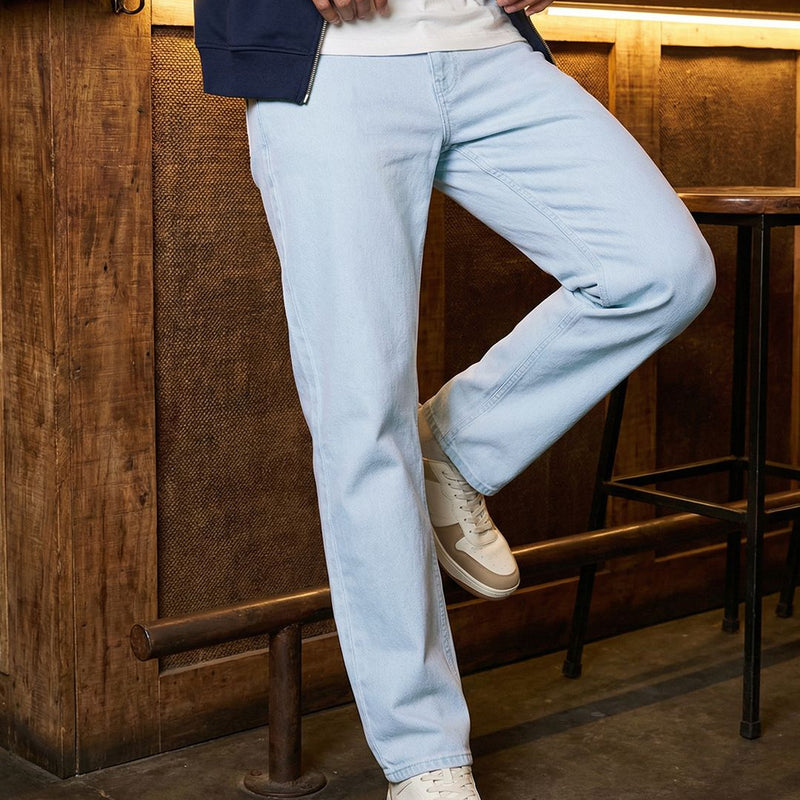 Men's Light Blue Slim Straight Fit Stretchable Mid-Rise Jeans