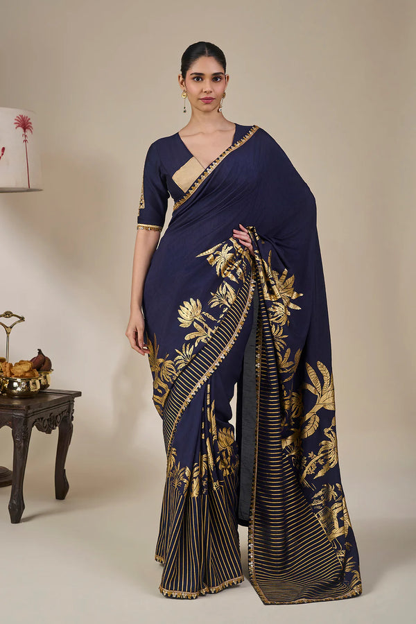 Blue Backwater Postcard Stripe Saree