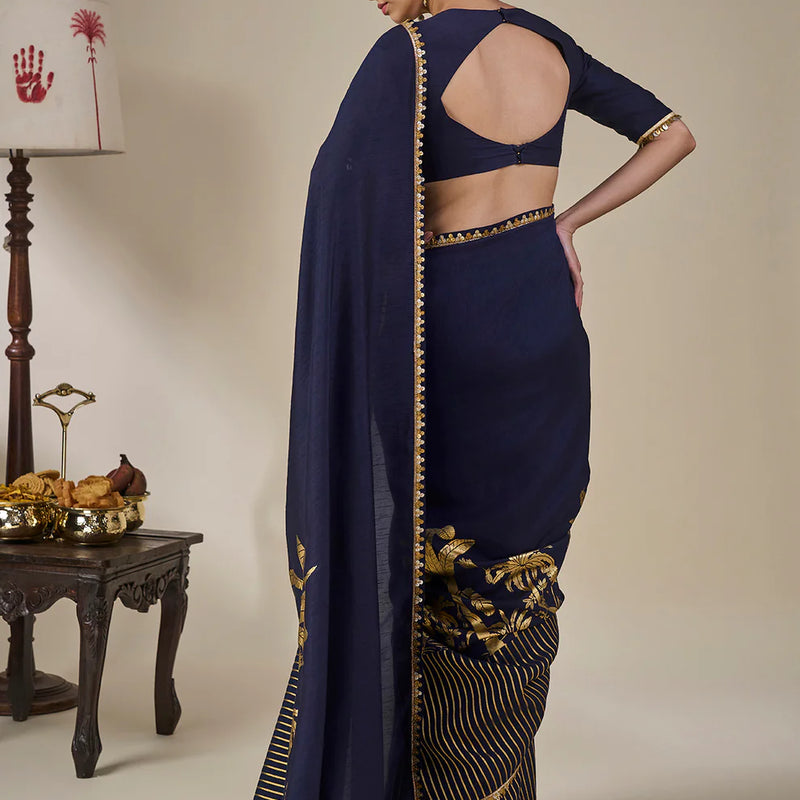 Blue Backwater Postcard Stripe Saree